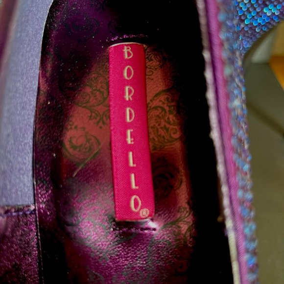 Bordello Teeze Rhinestone Platforms Purple with Iridescent Stones Size 8 - Picture 10 of 13